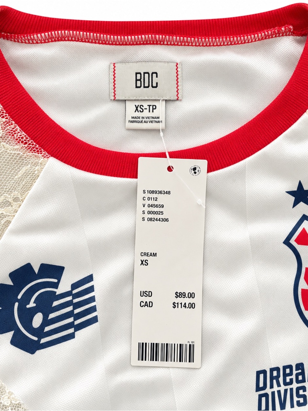 DC Cream and Red Athletic Jersey Top